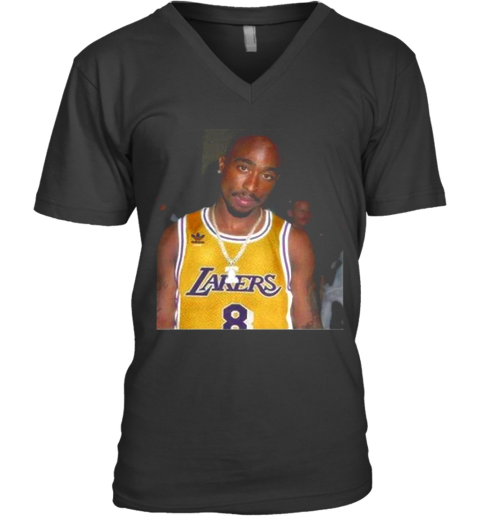 08 Rapper Tupac Shakur Los Angeles Lakers V-Neck T-Shirt