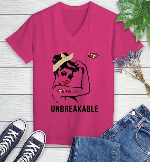 NFL San Francisco 49ers Girl Unbreakable Football Sports Women's V-Neck T-Shirt 5