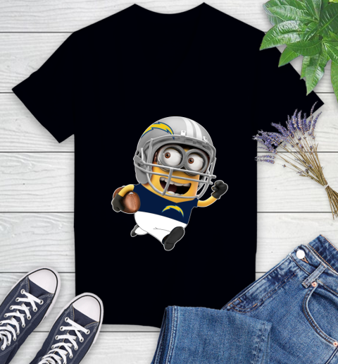 NFL San Diego Chargers Minions Disney Football Sports Women's V-Neck T-Shirt 2