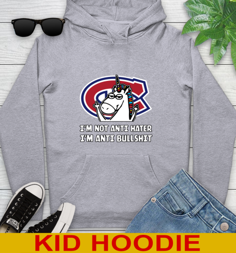 Montreal Canadiens NHL Hockey Unicorn I'm Not Anti Hater I'm Anti Bullshit Youth Hoodie 6