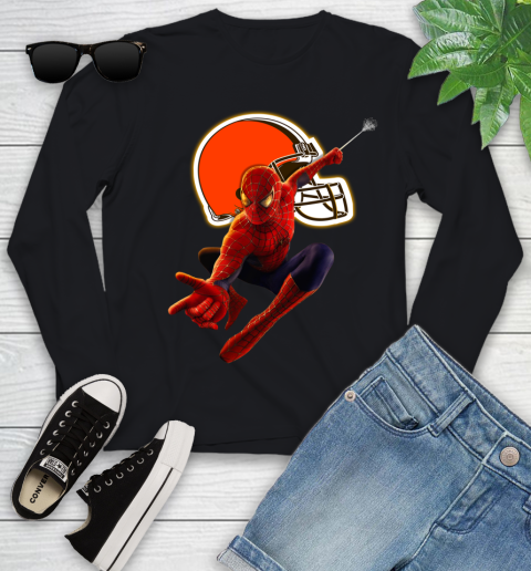 NFL Spider Man Avengers Endgame Football Cleveland Browns Youth Long Sleeve 2