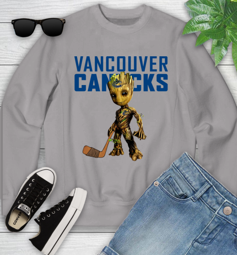 Vancouver Canucks NHL Hockey Groot Marvel Guardians Of The Galaxy Youth Sweatshirt 4