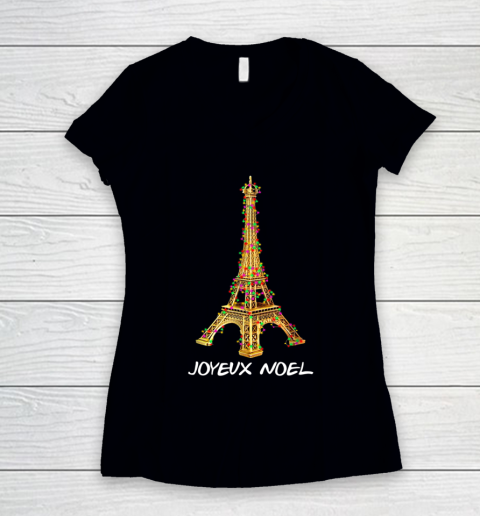 Joyeux Noel French Merry Christmas Eiffel Tower Women's V-Neck T-Shirt