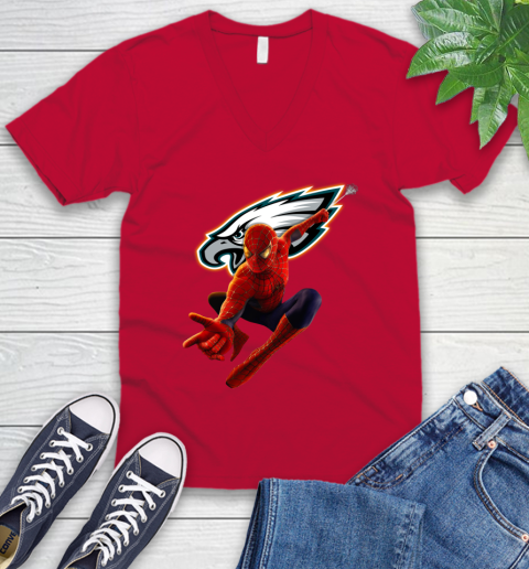 NFL Spider Man Avengers Endgame Football Philadelphia Eagles V-Neck T-Shirt 7