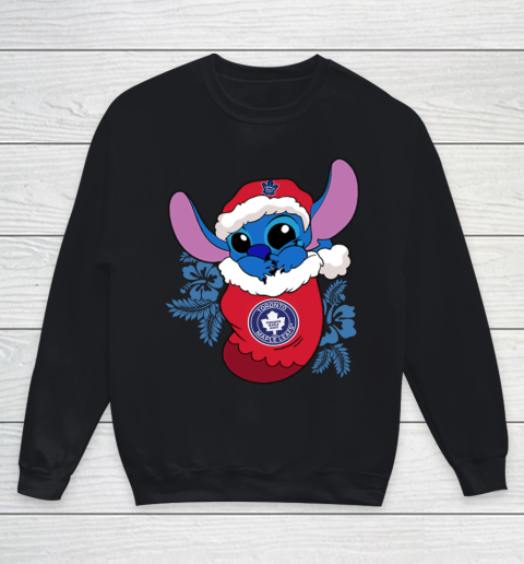 Toronto Maple Leafs Christmas Stitch In The Sock Funny Disney NHL Youth Sweatshirt