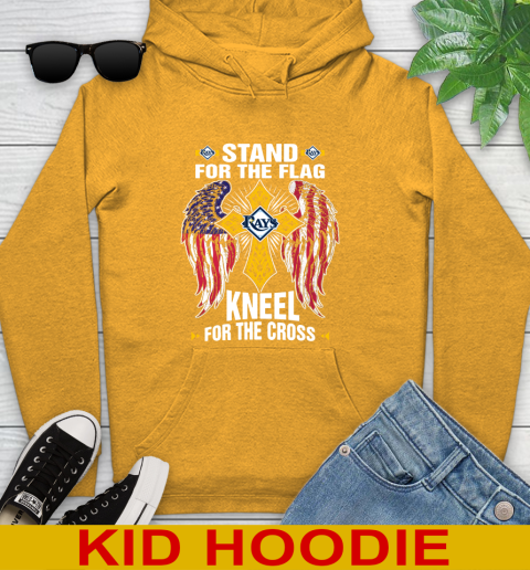 MLB Baseball Tampa Bay Rays Stand For Flag Kneel For The Cross Shirt Youth Hoodie - Image 3