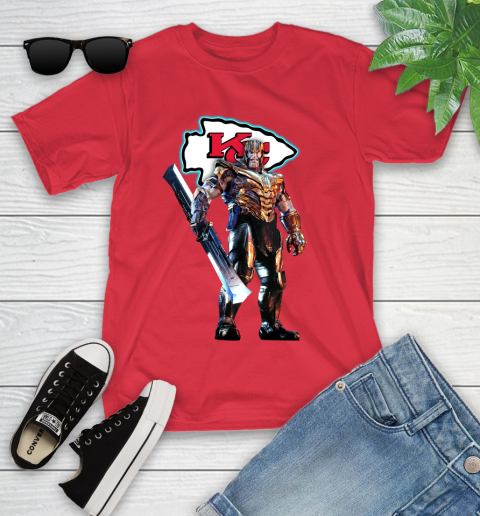 NFL Thanos Gauntlet Avengers Endgame Football Kansas City Chiefs Youth T-Shirt 10
