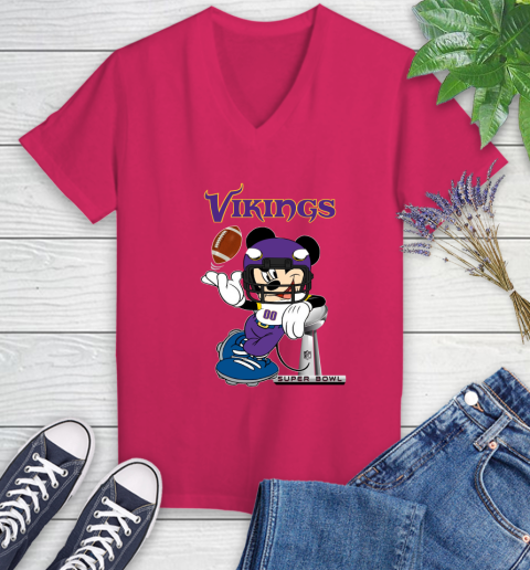 NFL Minnesota Vikings Mickey Mouse Disney Super Bowl Football T Shirt Women's V-Neck T-Shirt 9