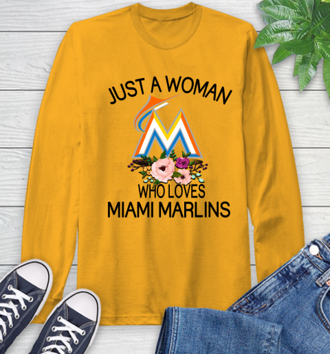 MLB Just A Woman Who Loves Miami Marlins Baseball Sports Long Sleeve T-Shirt 2