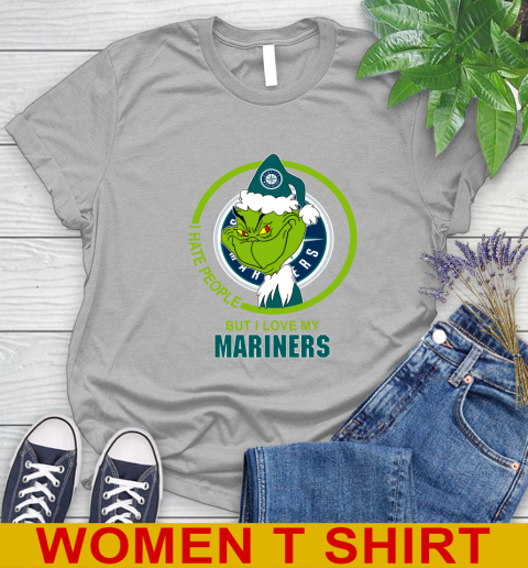 Seattle Mariners MLB Christmas Grinch I Hate People But I Love My Favorite Baseball Team Women's T-Shirt 5