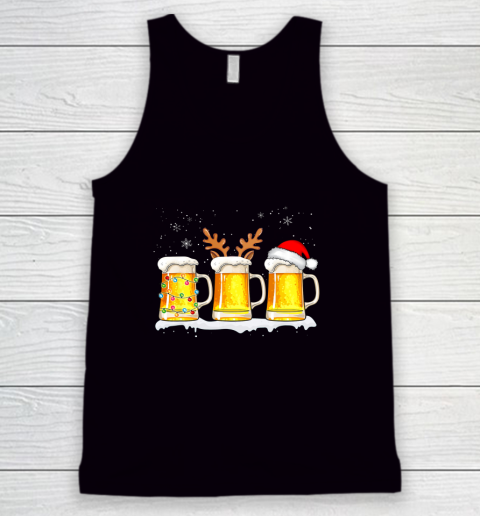 Santa Reindeer and Christmas Light Beer Christmas Pajamas Tank Top