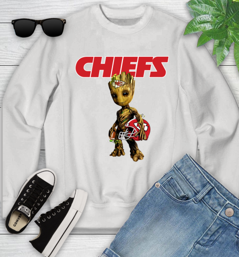 Kansas City Chiefs NFL Football Groot Marvel Guardians Of The Galaxy Youth Sweatshirt