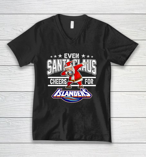 New York Islanders Even Santa Claus Cheers For Christmas NHL V-Neck T-Shirt