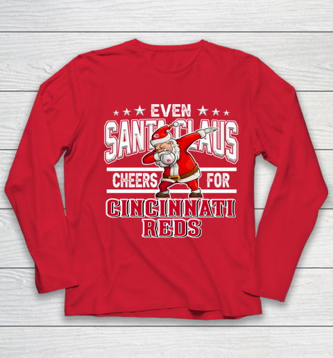 Cincinnati Reds Even Santa Claus Cheers For Christmas MLB Youth Long Sleeve 8