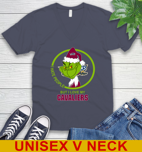 Cleveland Cavaliers NBA Christmas Grinch I Hate People But I Love My Favorite Basketball Team V-Neck T-Shirt 8