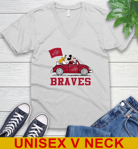 MLB Baseball Atlanta Braves Pluto Mickey Driving Disney Shirt V-Neck T-Shirt