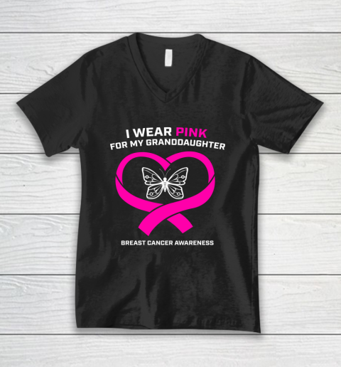 I Wear Pink For My Granddaughter Breast Cancer Awareness V-Neck T-Shirt