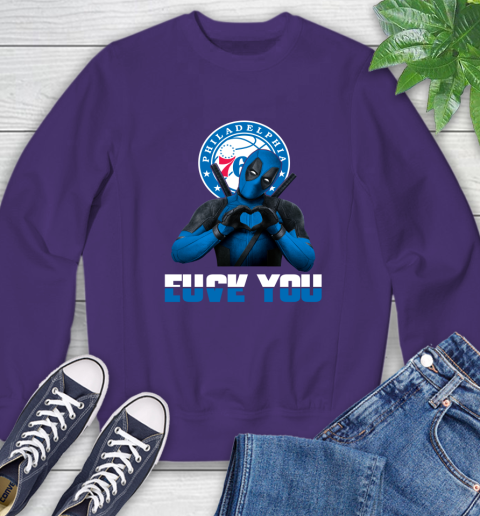 NBA Philadelphia 76ers Deadpool Love You Fuck You Basketball Sports Sweatshirt 4