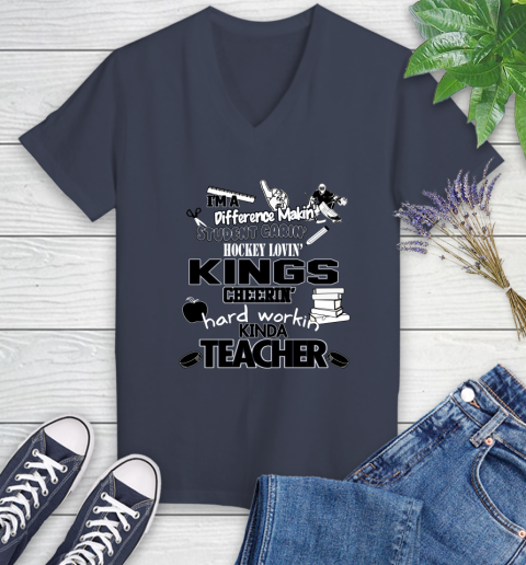 Los Angeles Kings NHL I'm A Difference Making Student Caring Hockey Loving Kinda Teacher Women's V-Neck T-Shirt 12