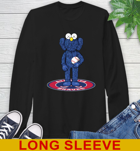MLB Baseball Atlanta Braves Kaws Bff Blue Figure Shirt Long Sleeve T-Shirt - Image 3