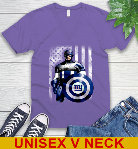 New York Giants NFL Football Captain America Marvel Avengers American Flag Shirt V-Neck T-Shirt 8