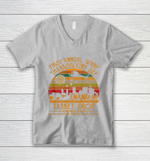 WKRP Thanksgiving Day Turkey Drop V-Neck T-Shirt 3