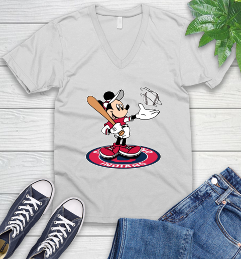 MLB Baseball Cleveland Indians Cheerful Mickey Disney Shirt V-Neck T-Shirt 2