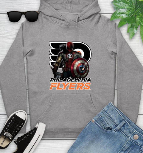 NHL Captain America Thor Spider Man Hawkeye Avengers Endgame Hockey Philadelphia Flyers Youth Hoodie 6