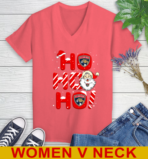 Florida Panthers NHL Hockey Ho Ho Ho Santa Claus Merry Christmas Shirt Women's V-Neck T-Shirt 6