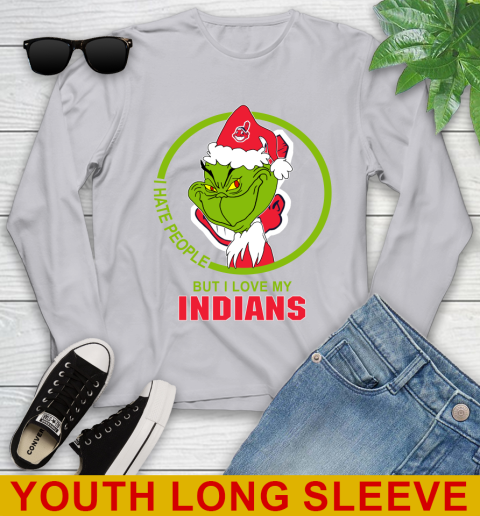 Cleveland Indians MLB Christmas Grinch I Hate People But I Love My Favorite Baseball Team Youth Long Sleeve 6
