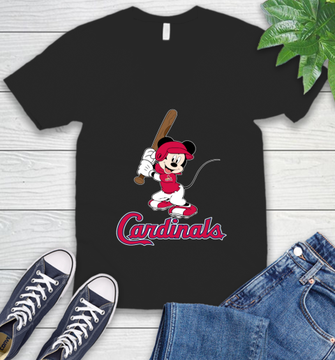 MLB Baseball St.Louis Cardinals Cheerful Mickey Mouse Shirt V-Neck T-Shirt