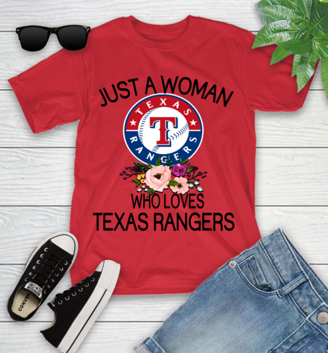 MLB Just A Woman Who Loves Texas Rangers Baseball Sports Youth T-Shirt 8