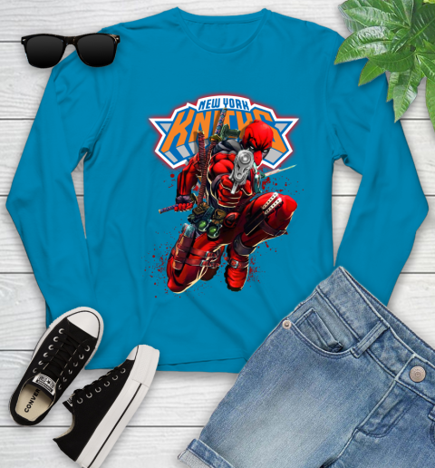 NBA Deadpool Marvel Comics Sports Basketball New York Knicks Youth Long Sleeve 7