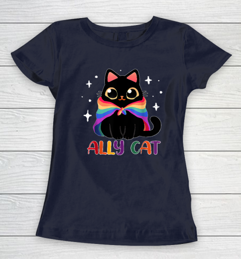 Ally Cat LGBT Gay Rainbow Pride Flag Funny Cat Lover Women's T-Shirt 2