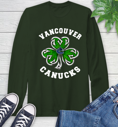 NHL Vancouver Canucks Three Leaf Clover St Patrick's Day Hockey Sports Long Sleeve T-Shirt 7