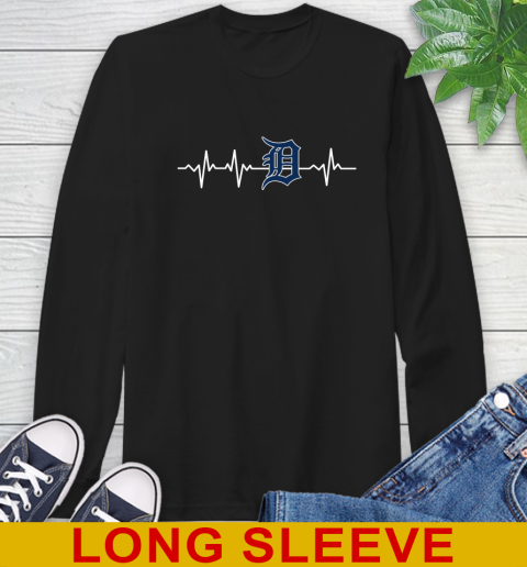 Detroit Tigers MLB Baseball Heart Beat Shirt Long Sleeve T-Shirt