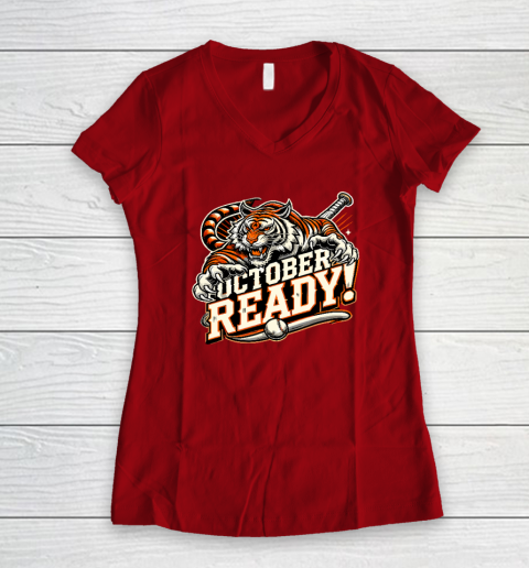 October Ready Baseball Tiger Fan Women's V-Neck T-Shirt 6