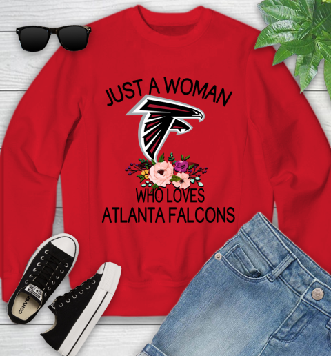 NFL Just A Woman Who Loves Atlanta Falcons Football Sports Youth Sweatshirt Tee For Sports
