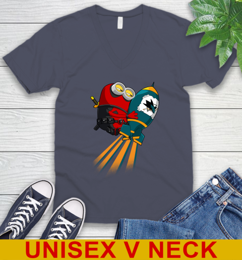 NHL Hockey San Jose Sharks Deadpool Minion Marvel Shirt V-Neck T-Shirt 7