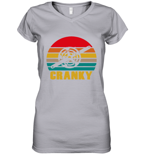 Bicycle Cranky Cycling Lovers Sunset Vintage Women's V-Neck T-Shirt