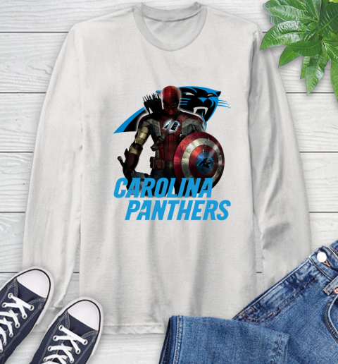 NFL Captain America Thor Spider Man Hawkeye Avengers Endgame Football Carolina Panthers Long Sleeve T-Shirt