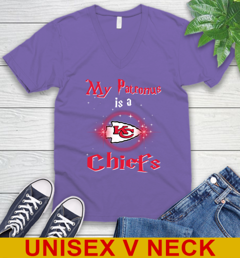 NFL Football Harry Potter My Patronus Is A Kansas City Chiefs V-Neck T-Shirt 8