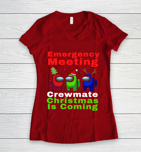 Among Us Emergency Meeting Crewmate Christmas Is Coming Women's V-Neck T-Shirt 8