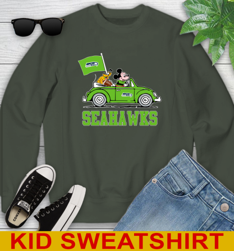 NFL Football Seattle Seahawks Pluto Mickey Driving Disney Shirt Youth Sweatshirt 9
