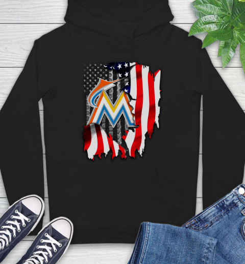 Miami Marlins MLB Baseball American Flag Hoodie