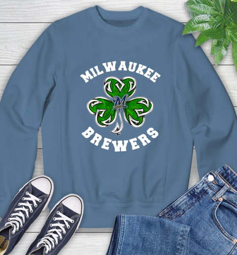 MLB Milwaukee Brewers Three Leaf Clover St Patrick's Day Baseball Sports Sweatshirt 8