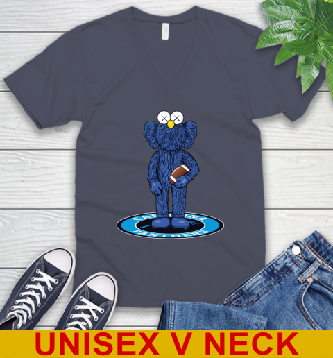 NFL Football Carolina Panthers Kaws Bff Blue Figure Shirt V-Neck T-Shirt 8