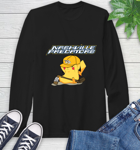 NHL Pikachu Hockey Sports Nashville Predators Long Sleeve T-Shirt 2