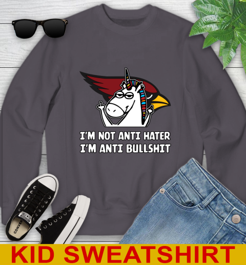 Arizona Cardinals NFL Football Unicorn I'm Not Anti Hater I'm Anti Bullshit Youth Sweatshirt 6