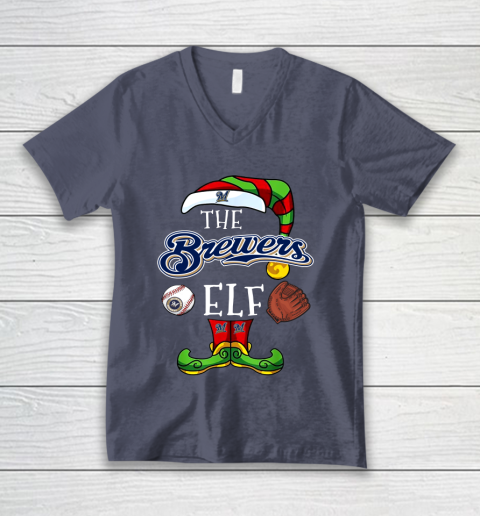 Milwaukee Brewers Christmas ELF Funny MLB V-Neck T-Shirt 7
